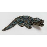 Asian metal turquoise set model of a crocodile with realistic eyes, width 10cm