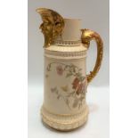 Royal Worcester blush ivory jug with gilded grotesque mask spout and with dolphin handle, no.