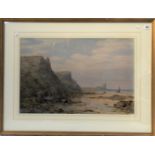 CHARLES BROOKE BRANWHITE (1851-1929) Coastal Landscape With Beached Boats Watercolour Signed 39 x