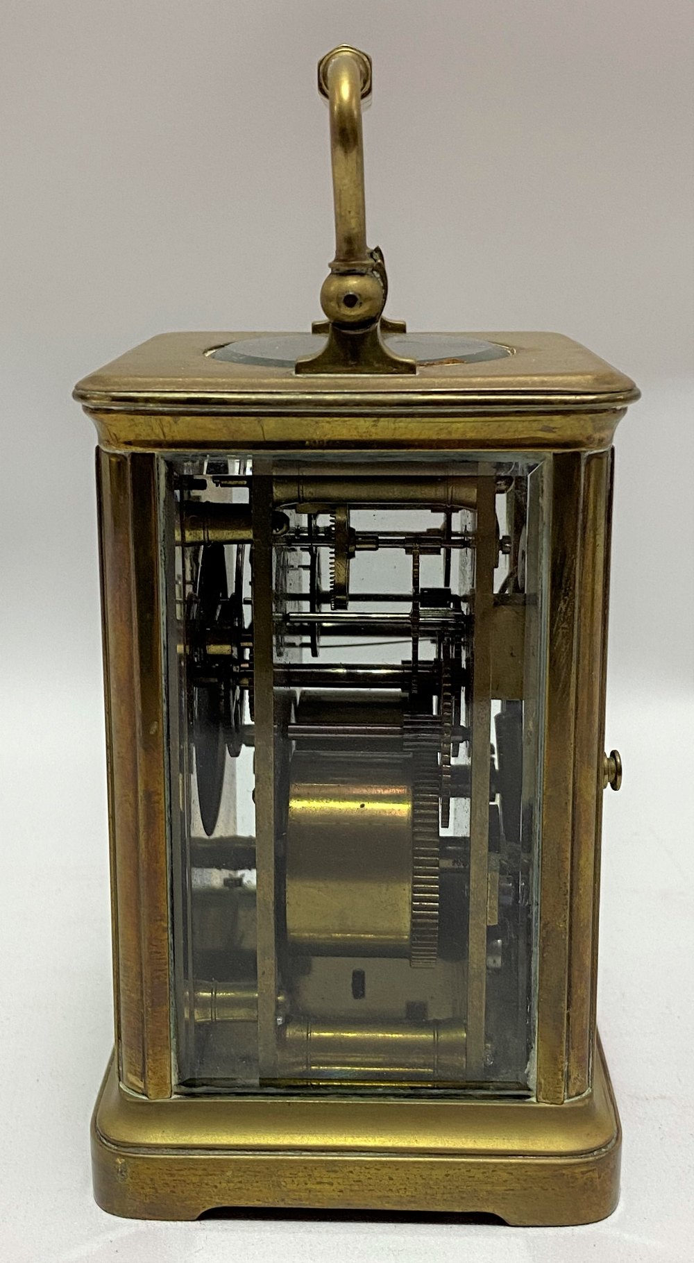 French brass cased carriage clock, the 2.5in white enamel dial with black Roman Numerals, the - Image 2 of 4