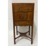A 19th Century mahogany wash stand converted to a bijouterie cabinet, the double hinged lid