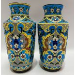 Pair of French faience Persian style foliate scroll decorated vases by Vieillard & Cie, printed