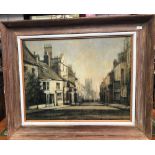 20th Century British School A town street Oil on canvas 38 x 48.5cm