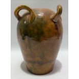 Ewenny Pottery three handled ovoid vase, incised to the base, height 19cm (one handle af).