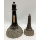 Two Cornish turned serpentine lighthouse models, height of largest 23cm.