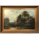 BUCKBINDER? Cottage Landscape With Pond Oil on canvas Signed and dated 1898 39 x 60cm