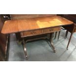 19th Century mahogany sofa table with two frieze drawers, width extended 126cm