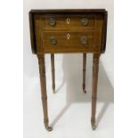 19th Century mahogany small Pembroke table, the cross-banded top over two drawers and two dummy