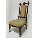 Victorian walnut barley twist framed nursing chair with upholstered back and seat