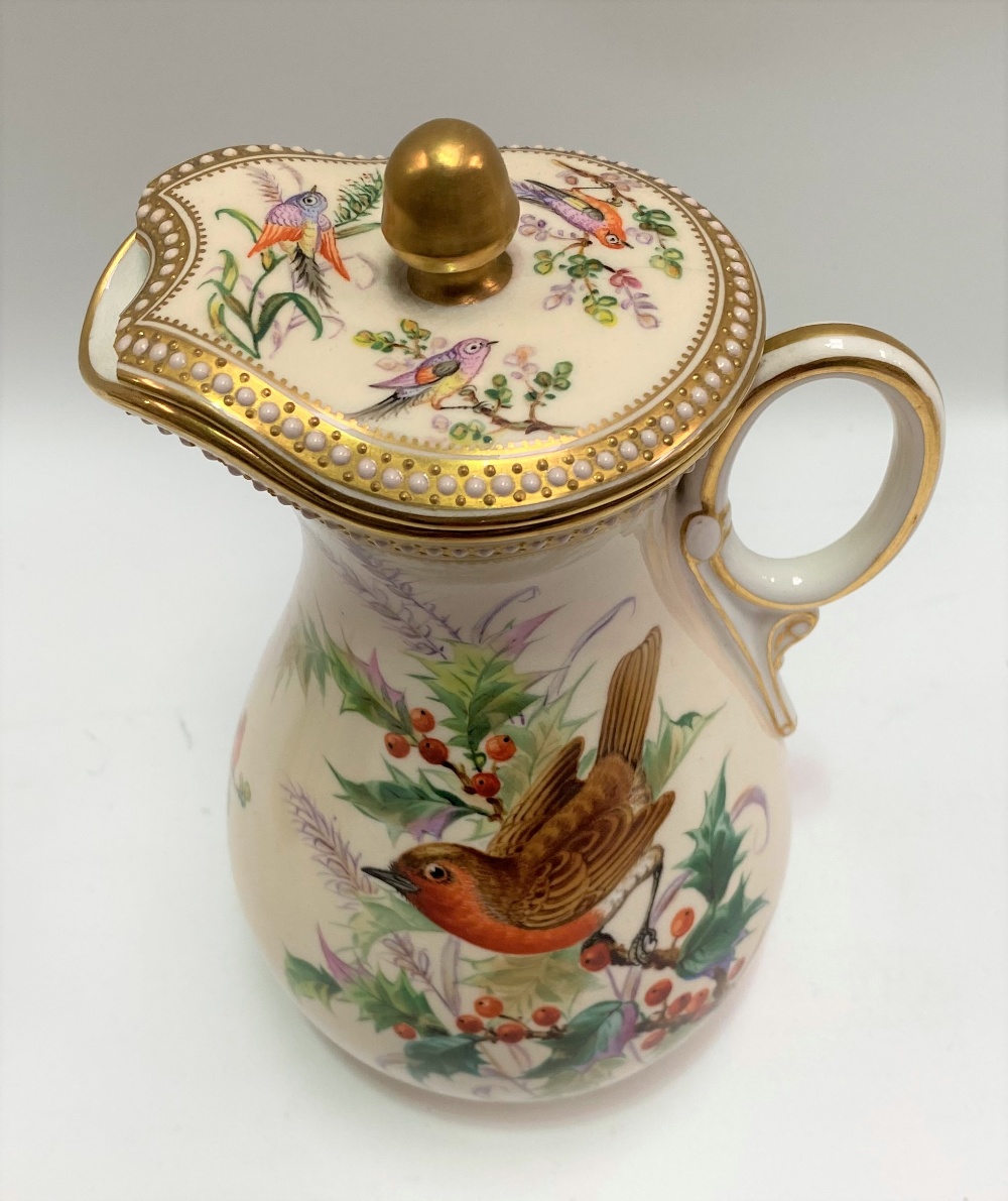 A good 19th Century Royal Worcester ornithological painted blush ivory part tea set, no. 8292, - Image 5 of 29