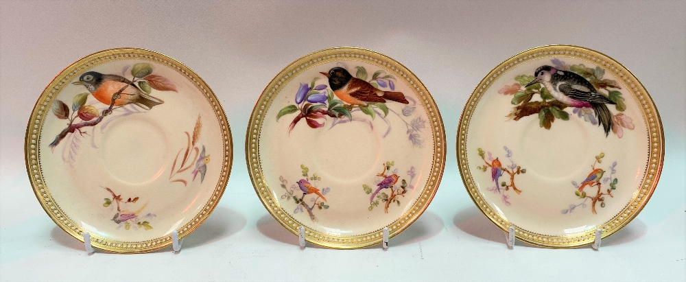 A good 19th Century Royal Worcester ornithological painted blush ivory part tea set, no. 8292, - Image 15 of 29