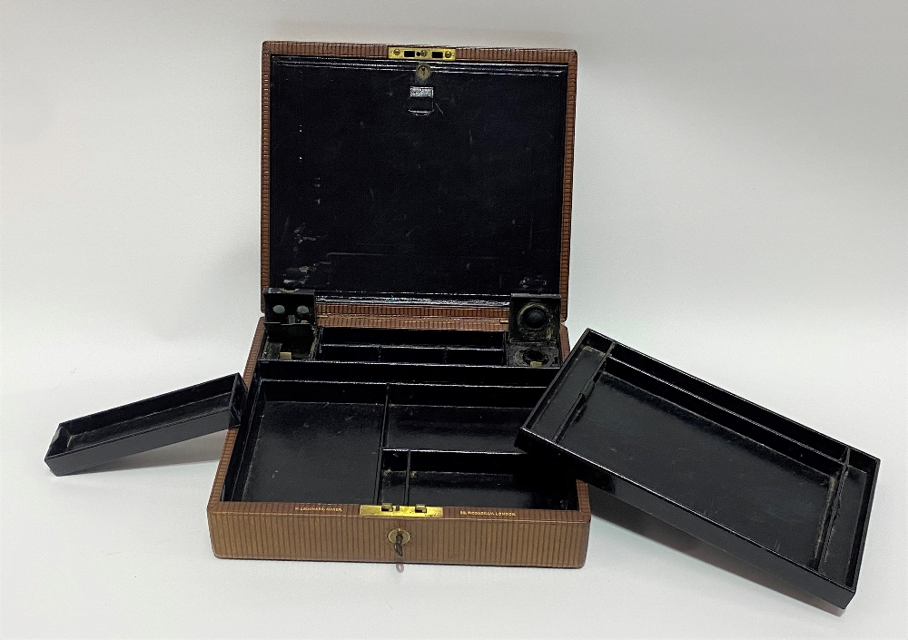 An Edwardian tooled leather writing box by W. Leuchars, maker, 38, Piccadilly, London, the brown - Image 5 of 6