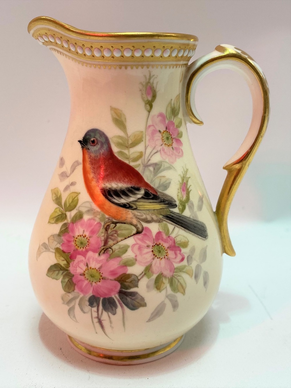 A good 19th Century Royal Worcester ornithological painted blush ivory part tea set, no. 8292, - Image 9 of 29