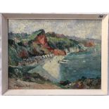 HARRY EDMUNDS CRUTE (1888-1975) Oddocombe Beach, Torquay Oil on board Signed and inscribed to