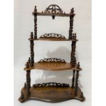 Victorian mahogany graduated serpentine wall-hanging shelves with turned and barley twist supports