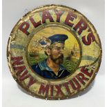 A circular litho printed metal sign for 'PLAYER'S NAVY MIXTURE', the centre with a portrait of a