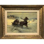 GUSTAV PRUCHA (1875-1952) A.R.R. An Evening Sleigh Ride Oil on board Signed 36 x 52cm