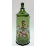19th Century Bohemian green glass armorial lidded stein and with the date Anno:1657 and decorated