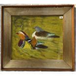 20th century Japanese School A pair of mandarin ducks Mixed media on paper Signed Further signed