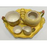 Royal Winton yellow glazed breakfast set on tray, pattern no. 5416 (teapot lacks lid)