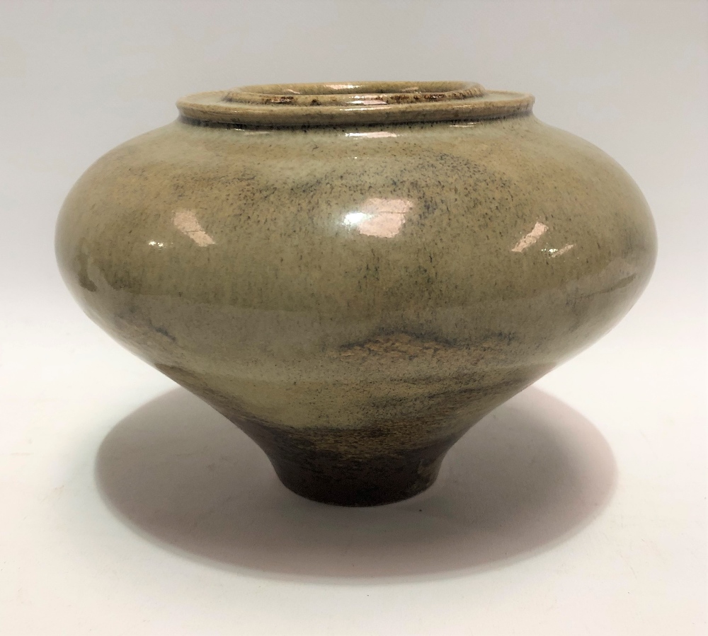 A Waistel Cooper stoneware baluster vase with oatmeal and tenmoku glaze, signed to the base,