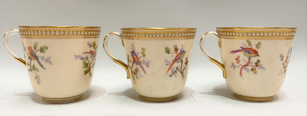 A good 19th Century Royal Worcester ornithological painted blush ivory part tea set, no. 8292, - Image 23 of 29