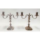 A good pair of modern silver twin branch Queen Anne style candelabra by Deakin & Francis on square