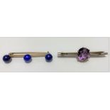 Two 9ct gold stone set bar brooches, weight 8g approx.