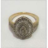 A 9ct gold diamond chip cluster ring, size P, weight 4.5g approx.
