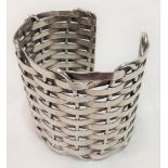 A modern Scottish silver basket woven cuff, maker BW & SA mark for Edinburgh, width 6cm, weight