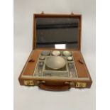 Good George VI gentlemans vanity travel case by Asprey, London, the ostrich leather hinged case with