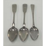 A pair of George III silver fiddle pattern teaspoons, maker JB, London 1786; together with an Old
