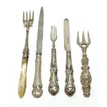 A Victorian silver fruit knife and fork with weighted handles, Sheffield 1870; together with a