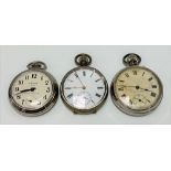 Three nickel cased crown wind pocket watches