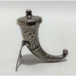 A Norwegian sterling silver horn shaped salt shaker with Viking knot design, stamped sterling Norway