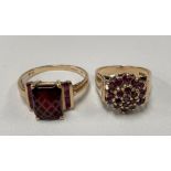 Two 9ct gold garnet set rings, weight 8.3g approx.