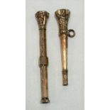 Two 19th Century gold plated fob propelling pencils with paste ends