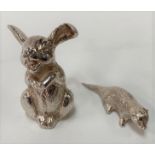 A modern 925 silver model of a rabbit, height 4cm; together with a modern hallmarked silver model of