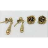 Two pairs of 9ct gold earrings, weight 3.6g approx.