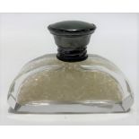 A George V silver screw lidded glass scent bottle, the lid with glazed butterfly panel, Birmingham