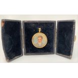 Victorian small oval portrait miniature on ivory of a gentleman within a gilt lacquer frame,