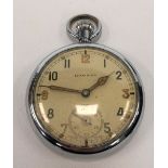 Military nickel cased crown wind pocket watch, the cream painted 45mm dial with Arabic Numerals,