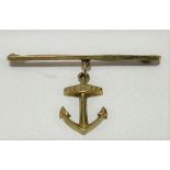 9ct gold bar brooch applied with an anchor drop, stamped 9ct, weight 2.5g approx.