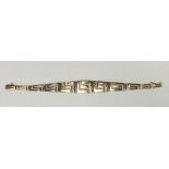 Gold (test 14ct) graduated Greek key design bracelet, length 16cm, stamped marks, weight 15.7g