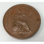 Victorian 1848 copper penny with ornamental trident.