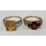 Two 9ct gold diamond chip and colour stone set rings, weight 7.1g approx.
