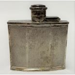 A George V silver engine turned hip flask with screw lid, maker W & BS, Birmingham 1928, height 7.