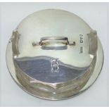 A Victorian silver and glass butter dish upon stand, the lid with engraved monogram, the glass