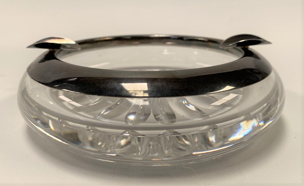 A white metal mounted cut glass ashtray, stamped S. & F. 925, diameter 12.5cm. - Image 2 of 2