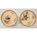 A pair of 19th century Royal Worcester ornithological painted blush ivory cabinet plates, No.
